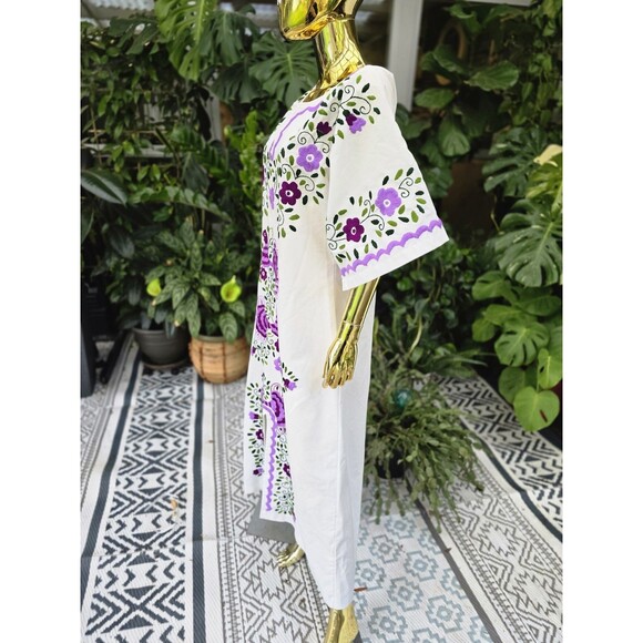 Vintage 1970s Mexican Embroidered Folk Dress – Boho Floral Puebla Tunic Size 8 - Picture 4 of 15